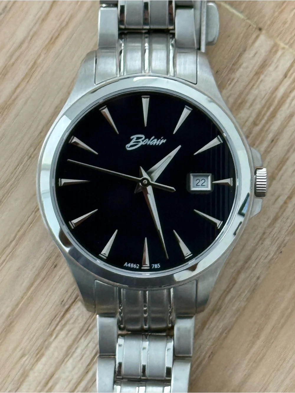 Belair Luxury Designer Watch Stainless Dial Case Black Dial Date Window NWT